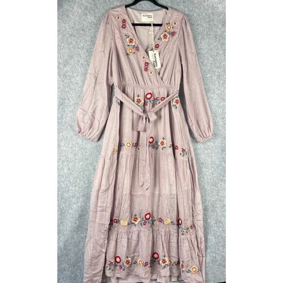 Savanna Jane Dresses & Skirts - Savanna Jane Tiered Maxi Dress Womens Medium Floral Embroidery Cottage Boho NEW